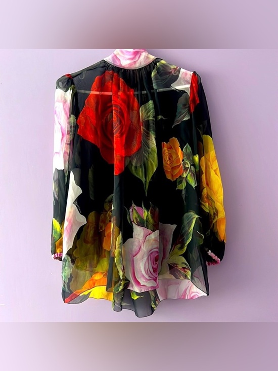 Dolce & Gabbana Tops - Dolce & Gabbana Black Roses Tie Neck Blouse